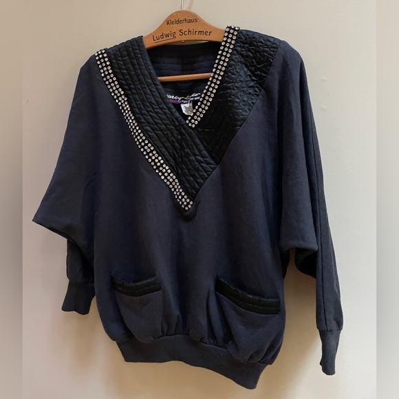 Marcy and Co Paris France, Medium  top, black rhinestone blouse, French clothes - Picture 1 of 11